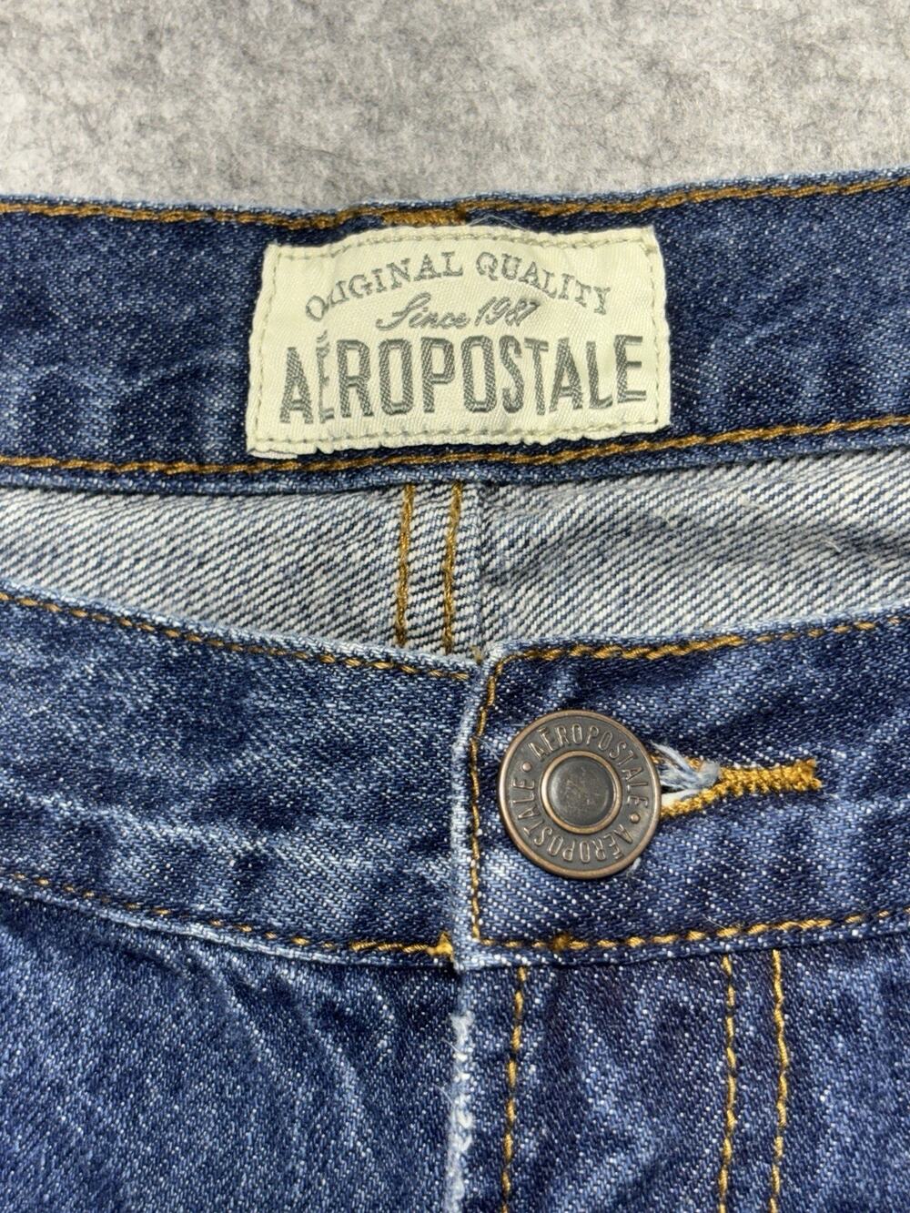 Aeropostale Mens Essex Straight Jeans 36x32 Button Fly Distressed Blue